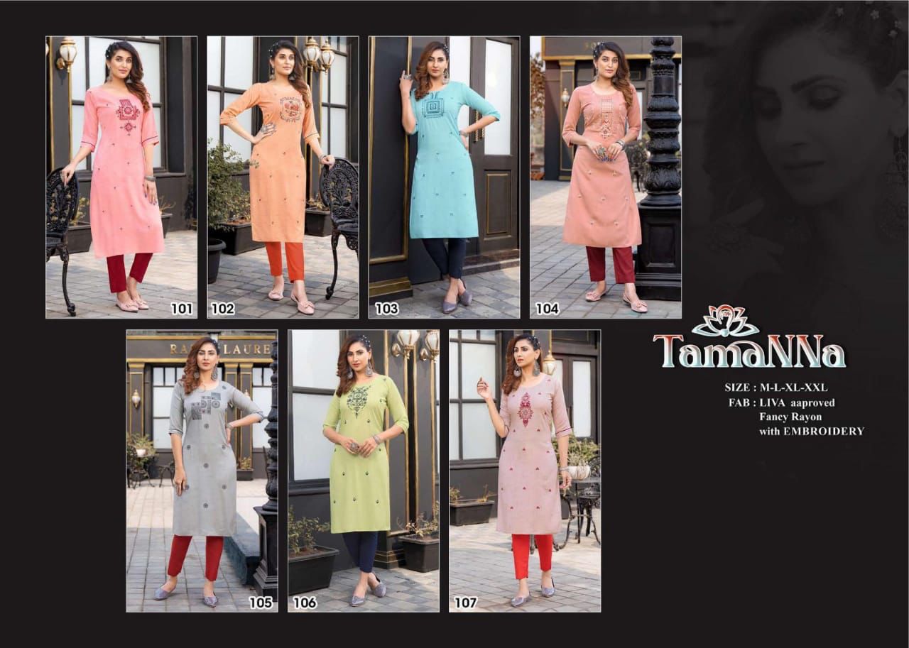 Tamanna 101 Fancy Regular Wear Designer Rayon Kurti Collection